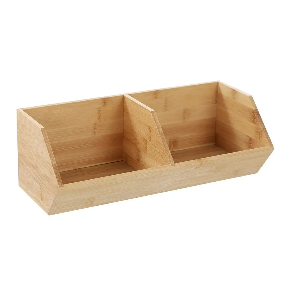 2x Boxsweden Bamboo 2-Section Storage Cube 35x12.5cm Organiser Container Rack