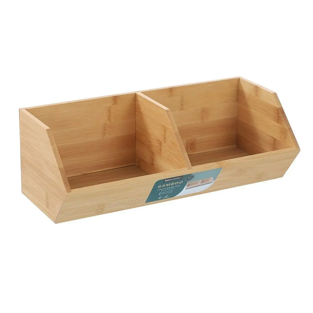 2x Boxsweden Bamboo 2-Section Storage Cube 35x12.5cm Organiser Container Rack