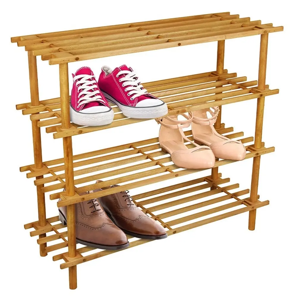 2PK Boxsweden 4 Tier 74cm Wooden Shoe Rack Wood Storage Home Organiser Stand BR