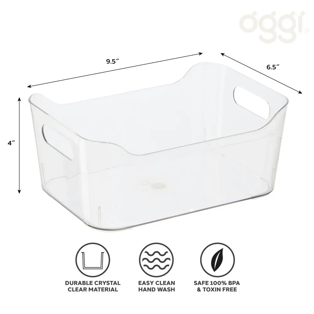 2x Oggi 24cm Storage Bin Home/Kitchen Food/Snack Pantry Organiser w/ Handles CLR