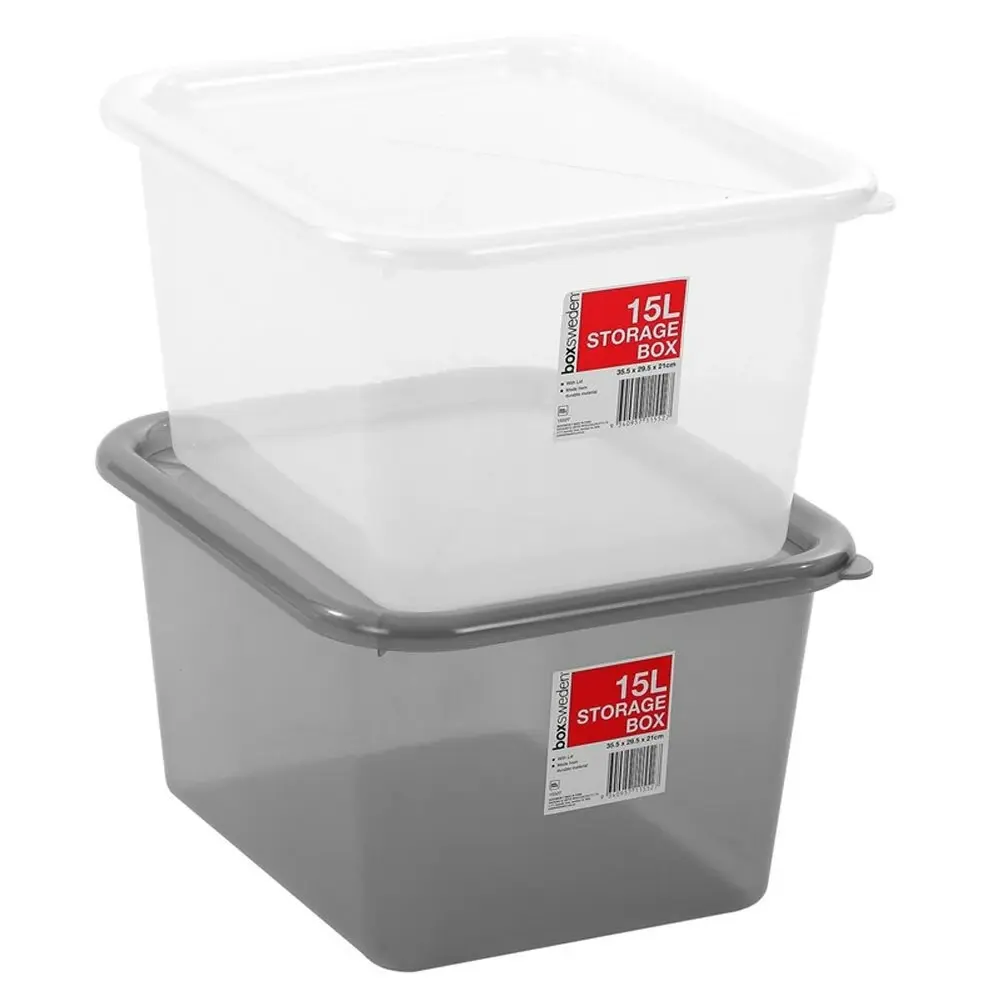 2x Boxsweden 15L Storage Container 35.5cm Home Organiser w/ Lid Holder Assorted