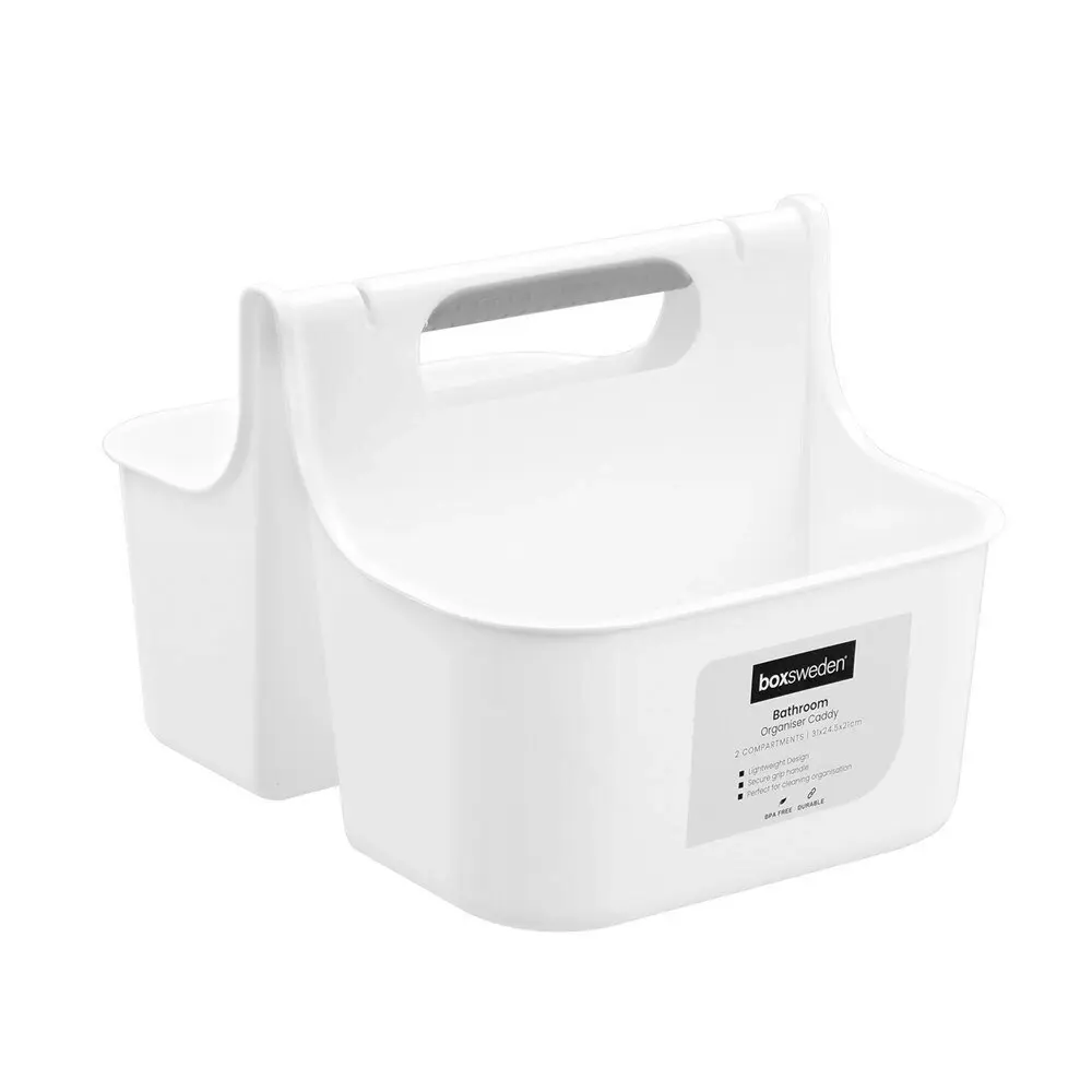 12x Boxsweden 2-Compartment Bathroom Caddy Storage Organiser Lrg 31x24.5cm White