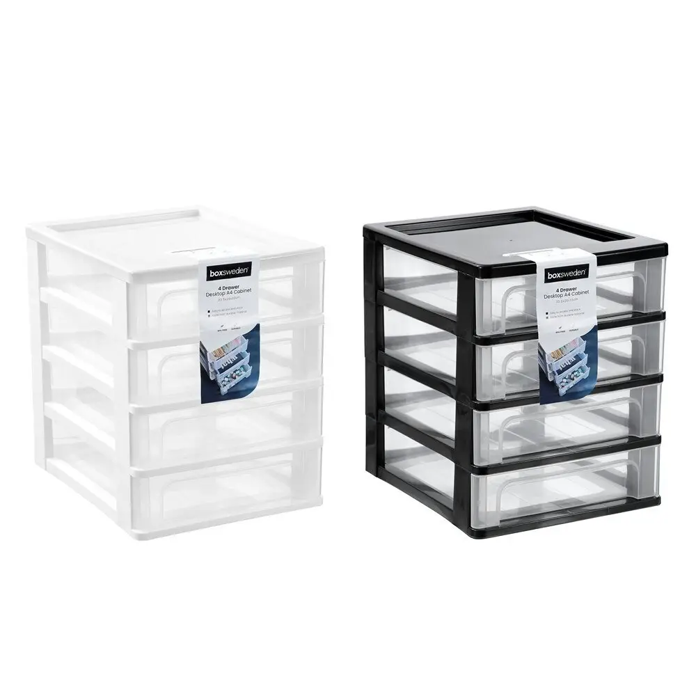 4x Boxsweden A4 Desktop 4-Drawer Unit Storage Home Organiser 33.5x26cm Assorted