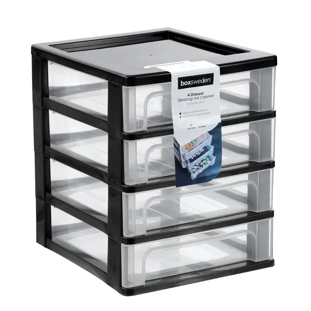 4x Boxsweden A4 Desktop 4-Drawer Unit Storage Home Organiser 33.5x26cm Assorted