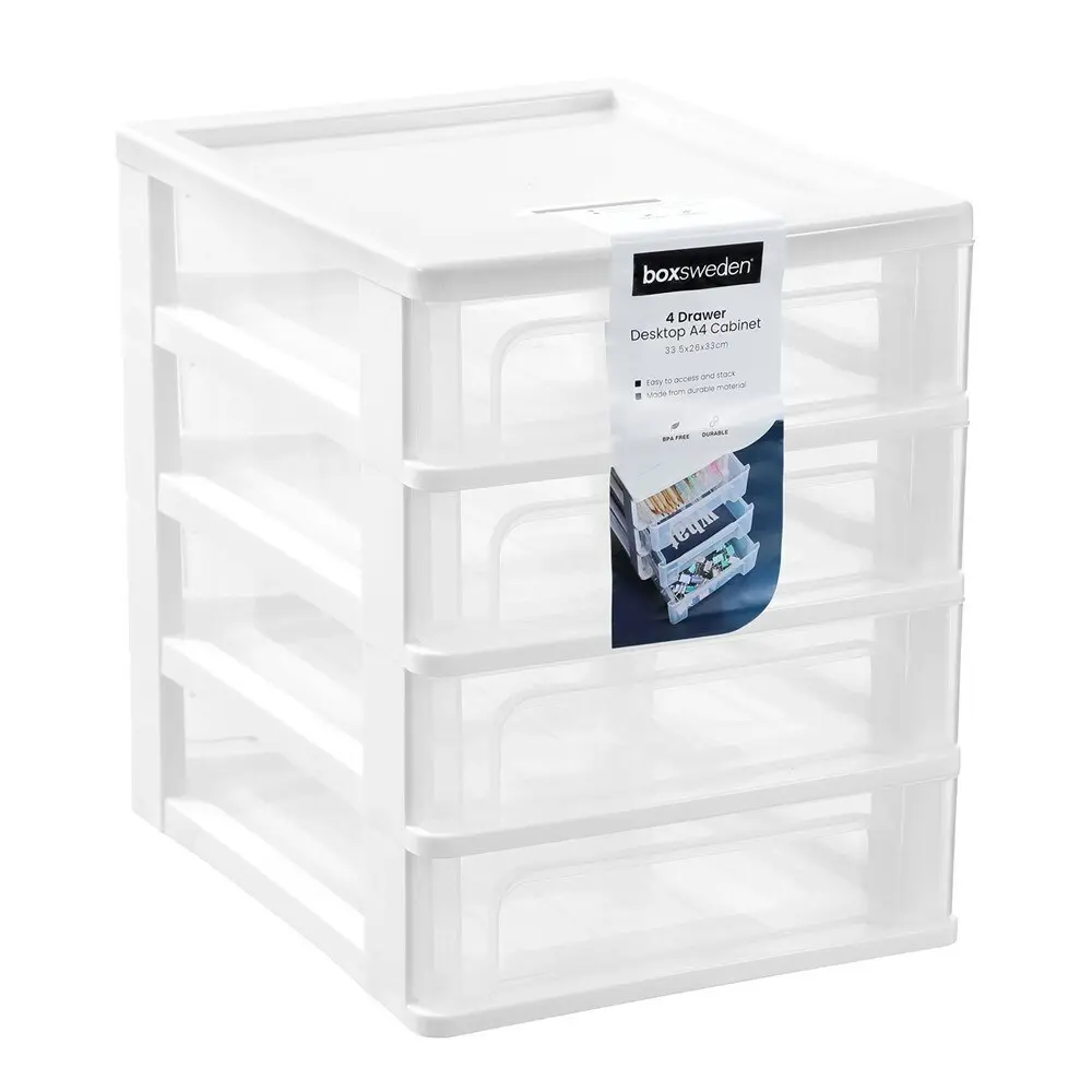 4x Boxsweden A4 Desktop 4-Drawer Unit Storage Home Organiser 33.5x26cm Assorted