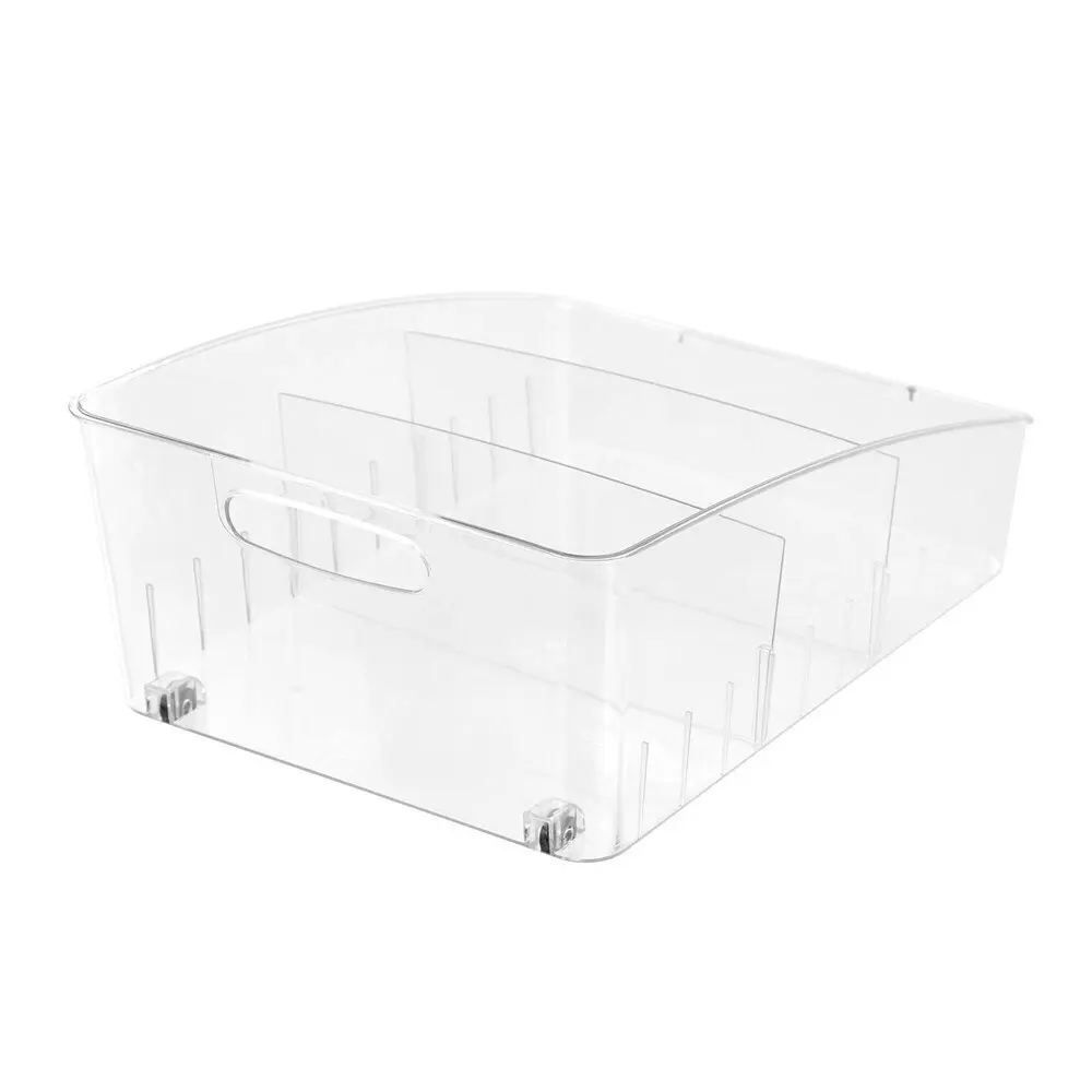 12x Boxsweden Crystal Roll Out Tray Storage Organiser w/ Dividers 38x27cm Clear