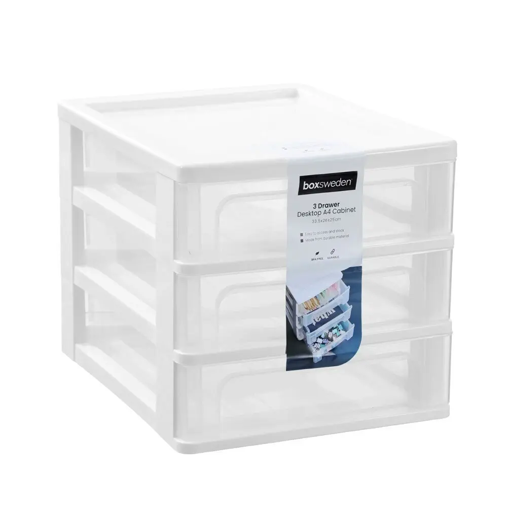 4x Boxsweden A4 Desktop 3-Drawer Unit Storage Home Organiser 33.5x26cm Assorted