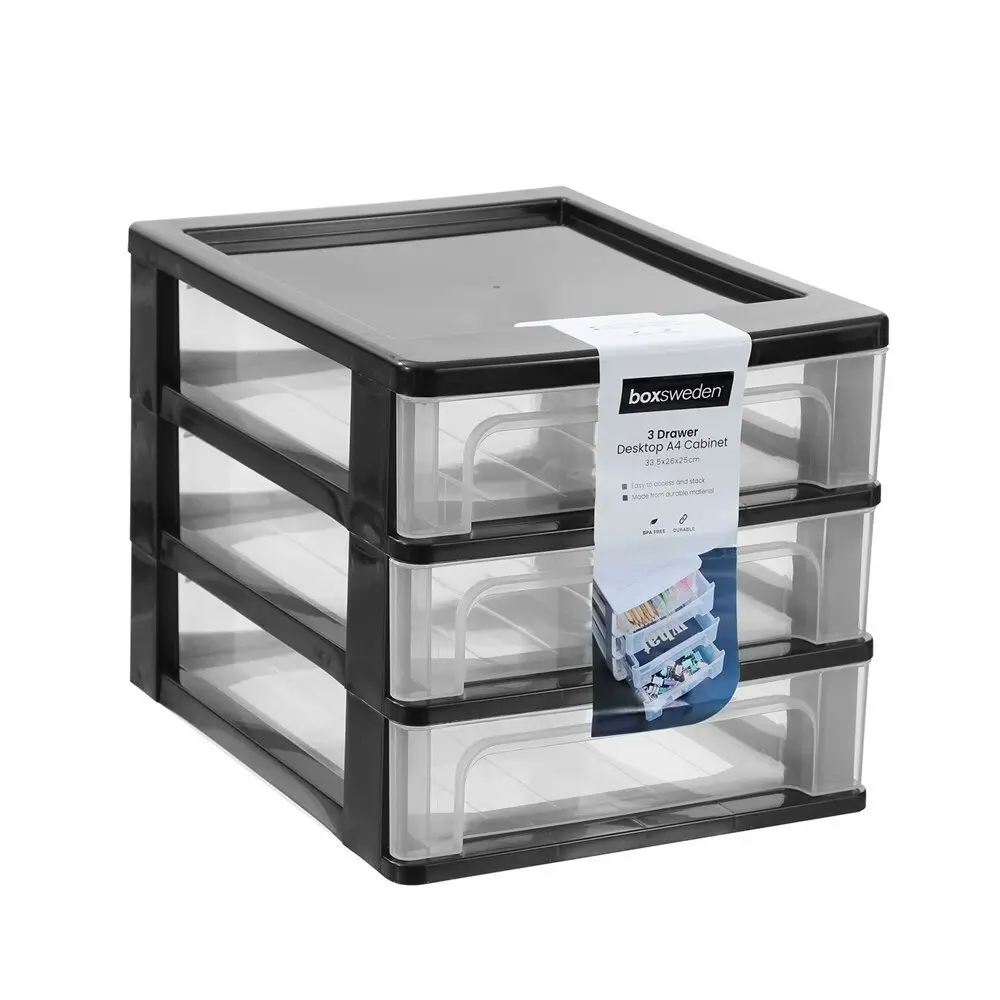 4x Boxsweden A4 Desktop 3-Drawer Unit Storage Home Organiser 33.5x26cm Assorted