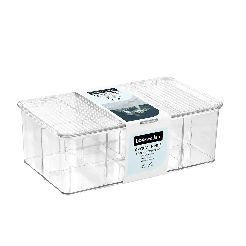 2PK Boxsweden 27.5x17cm Crystal Hinged 8-Section Container Organiser Storage