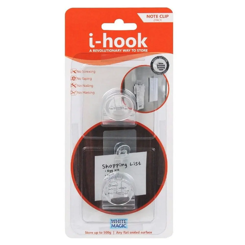 2x 2pc I-Hook Multi-Surface Wall Adhesive 6.8x2cm Memo Note Clip/Message Holder