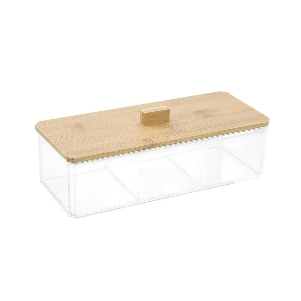 2x Boxsweden Bano 23.5x9.5cm Clear Accessories Container Organiser w/Bamboo Lid