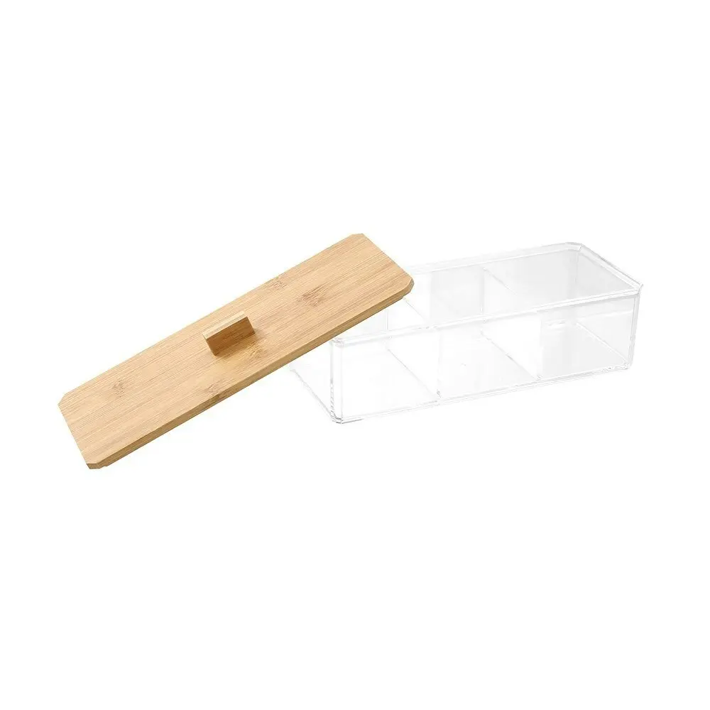 2x Boxsweden Bano 23.5x9.5cm Clear Accessories Container Organiser w/Bamboo Lid