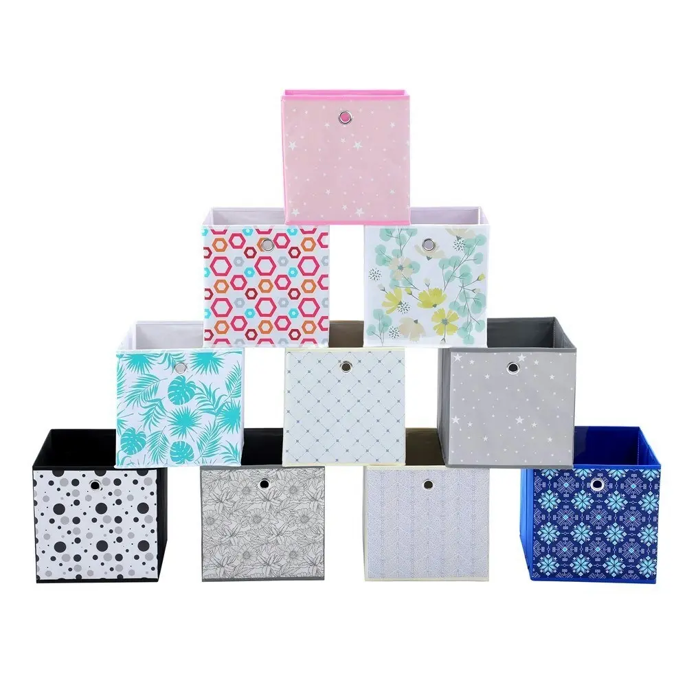 6x Boxsweden Collapsible Mode Patterned Foldaway Cube 29x29x29cm Assorted