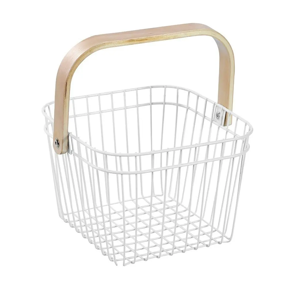 2x Boxsweden WHT 24cm Wire Home Storage Basket w/Wooden Handle Organise/Display