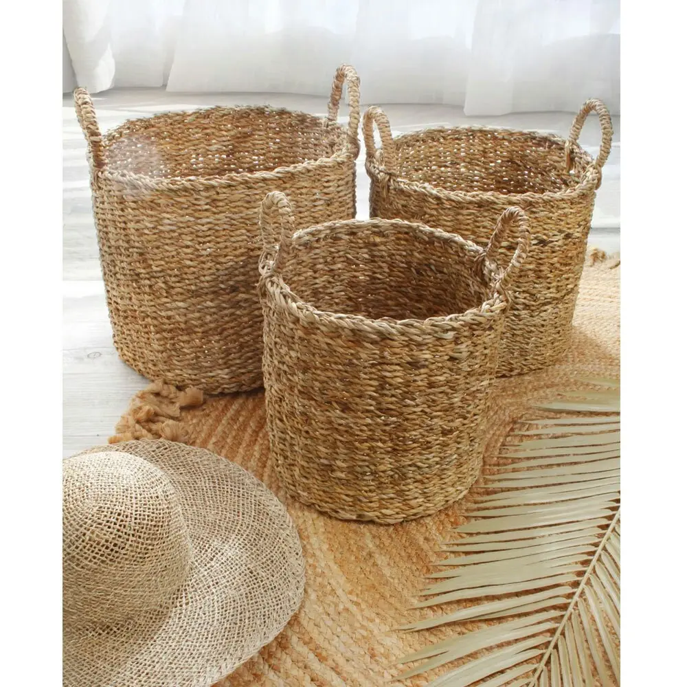 3pc Maine & Crawford Carlos 10/20/30cm Square Woven Storage Basket Set Natural