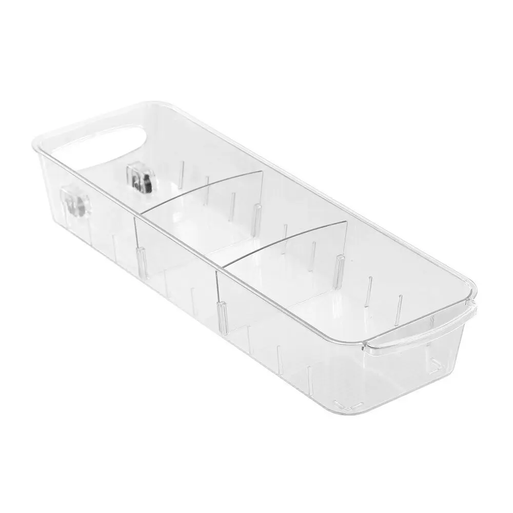 24x Boxsweden Crystal Roll Out Tray Storage Organiser w/ Dividers 38x12.5cm CLR