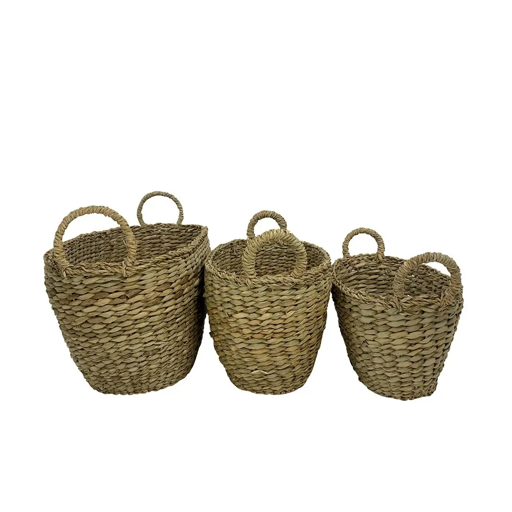 3pc Maine & Crawford Flic Typha 40/45/50cm Basket Storage w/ Ring Handle Natural