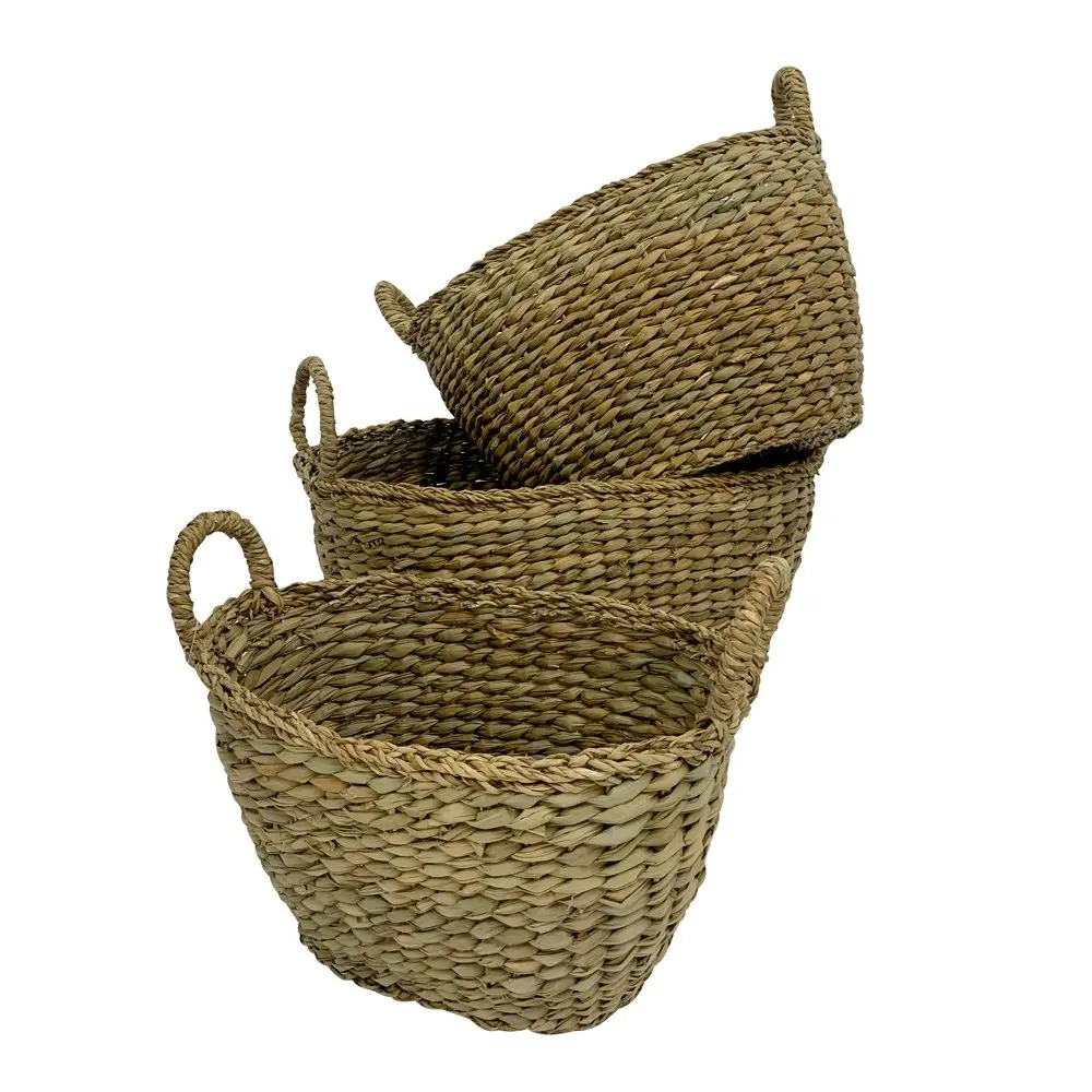 3pc Maine & Crawford Flic Typha 40/45/50cm Basket Storage w/ Ring Handle Natural