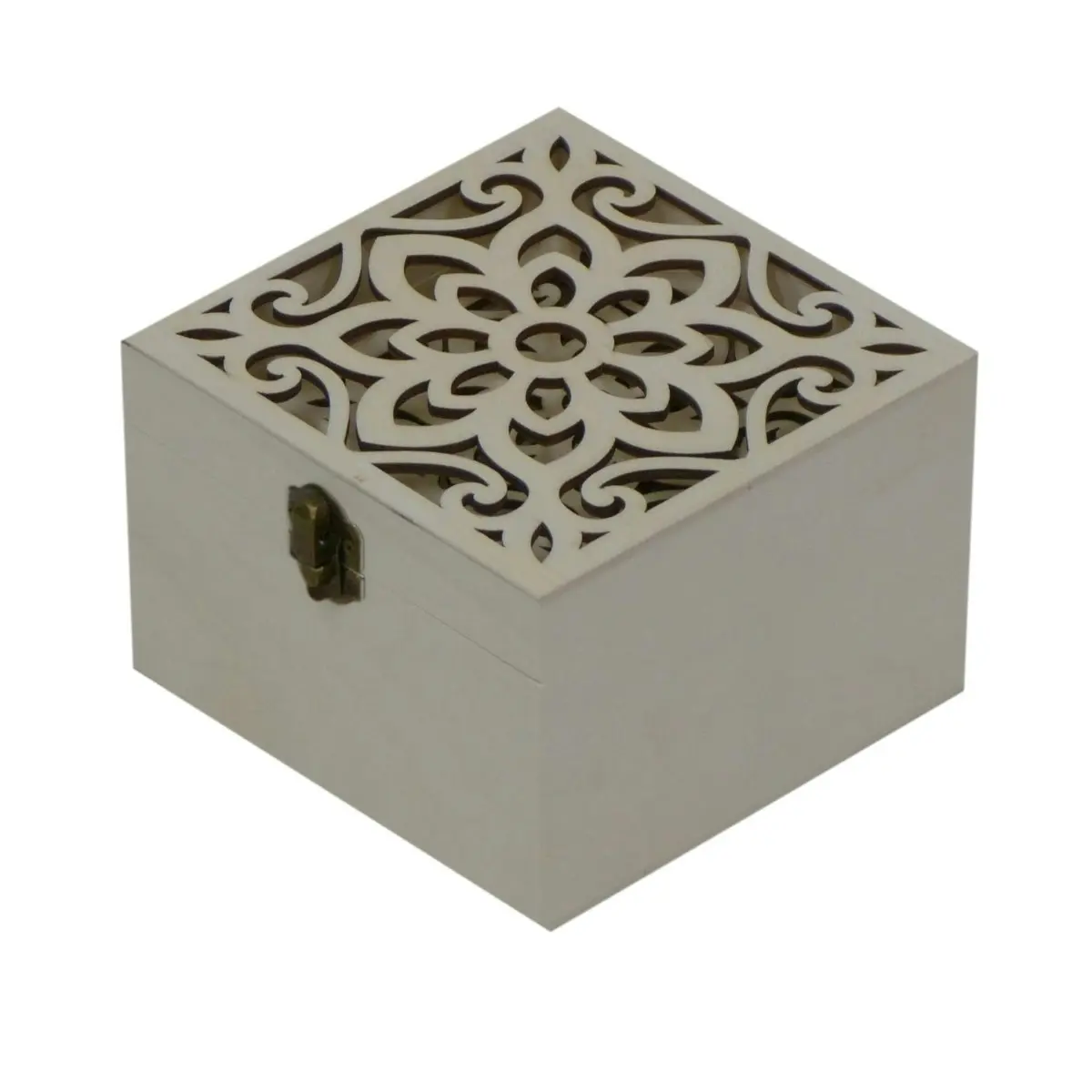 2x 3pc Boyle Craft Square Wooden Storage Box Laser Cut Flower w/Catch Organiser