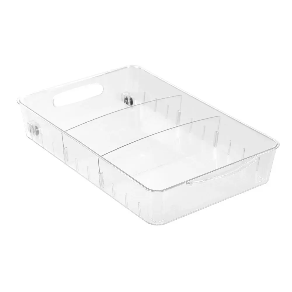 12x Boxsweden Crystal Roll Out Tray Storage Organiser w/ Dividers 38x24cm Clear