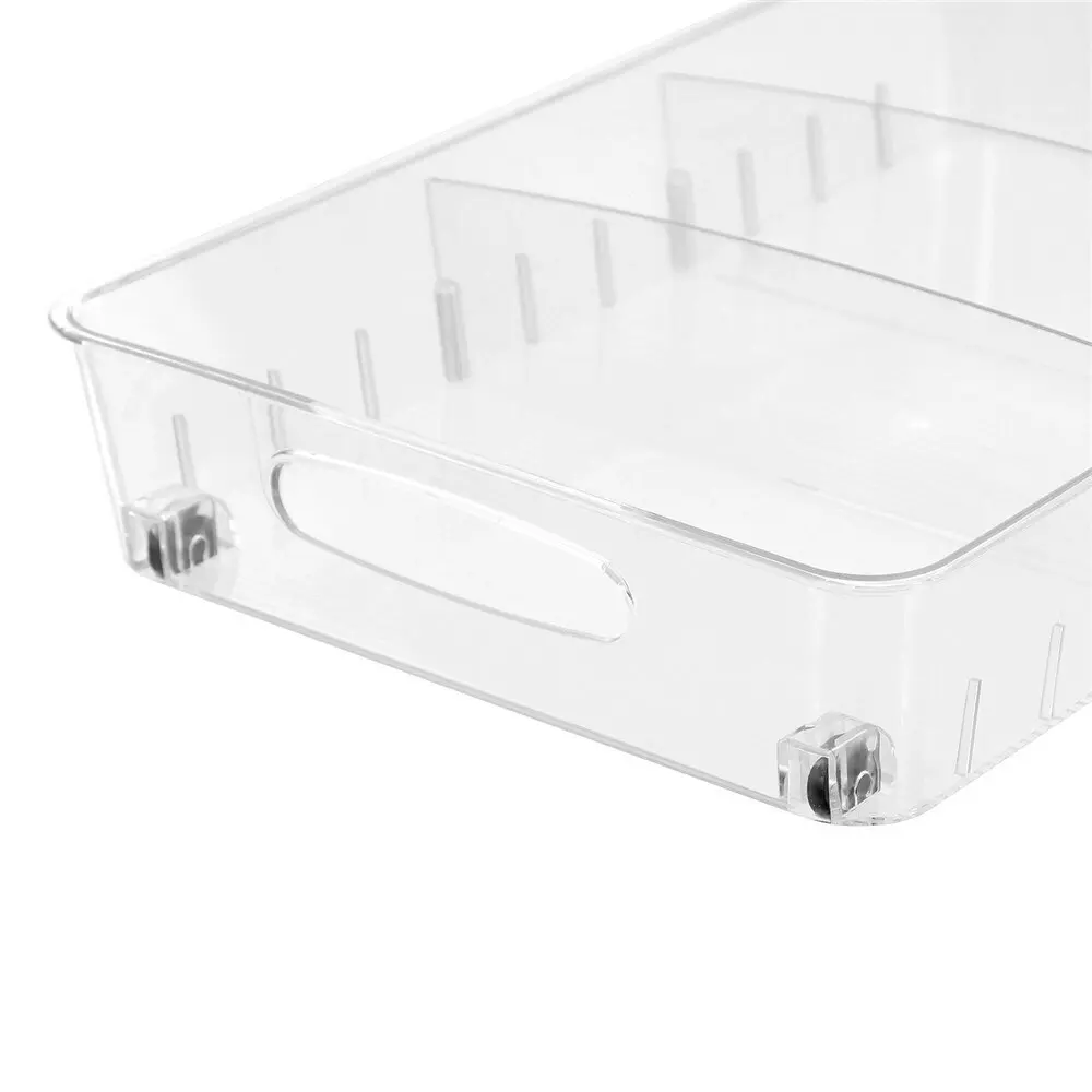 12x Boxsweden Crystal Roll Out Tray Storage Organiser w/ Dividers 38x24cm Clear