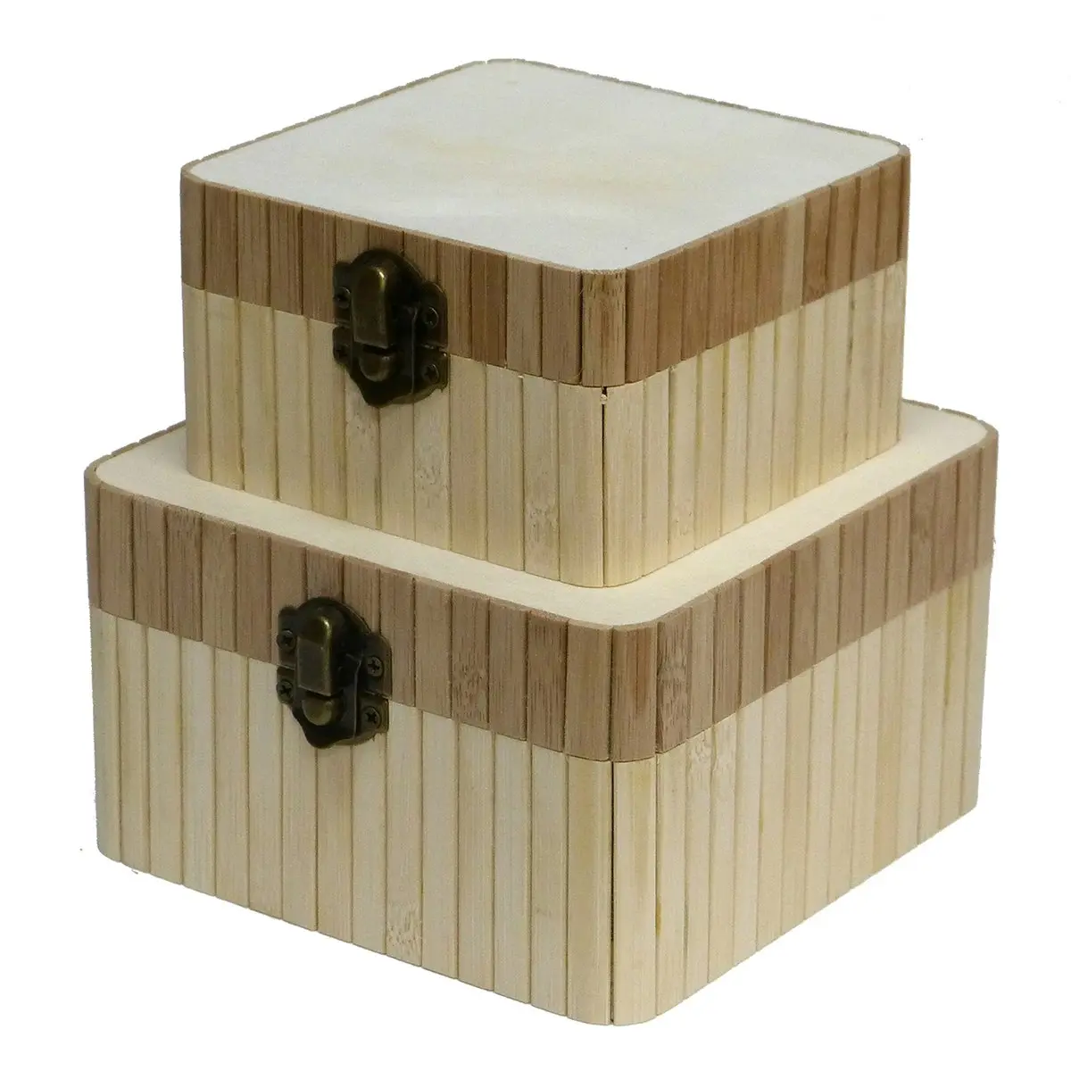 2x 2pc Boyle Craft Bamboo Square Storage Boxes w/Catch/Lid Art DIY Organiser Set