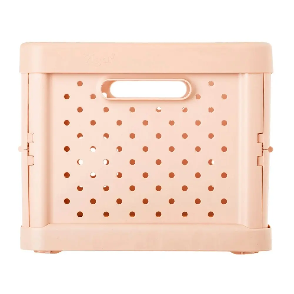 2x Vigar Compact 11.3L Plastic Foldable Crate Office Storage Basket Peach Pink