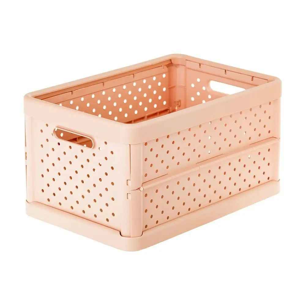 2x Vigar Compact 11.3L Plastic Foldable Crate Office Storage Basket Peach Pink