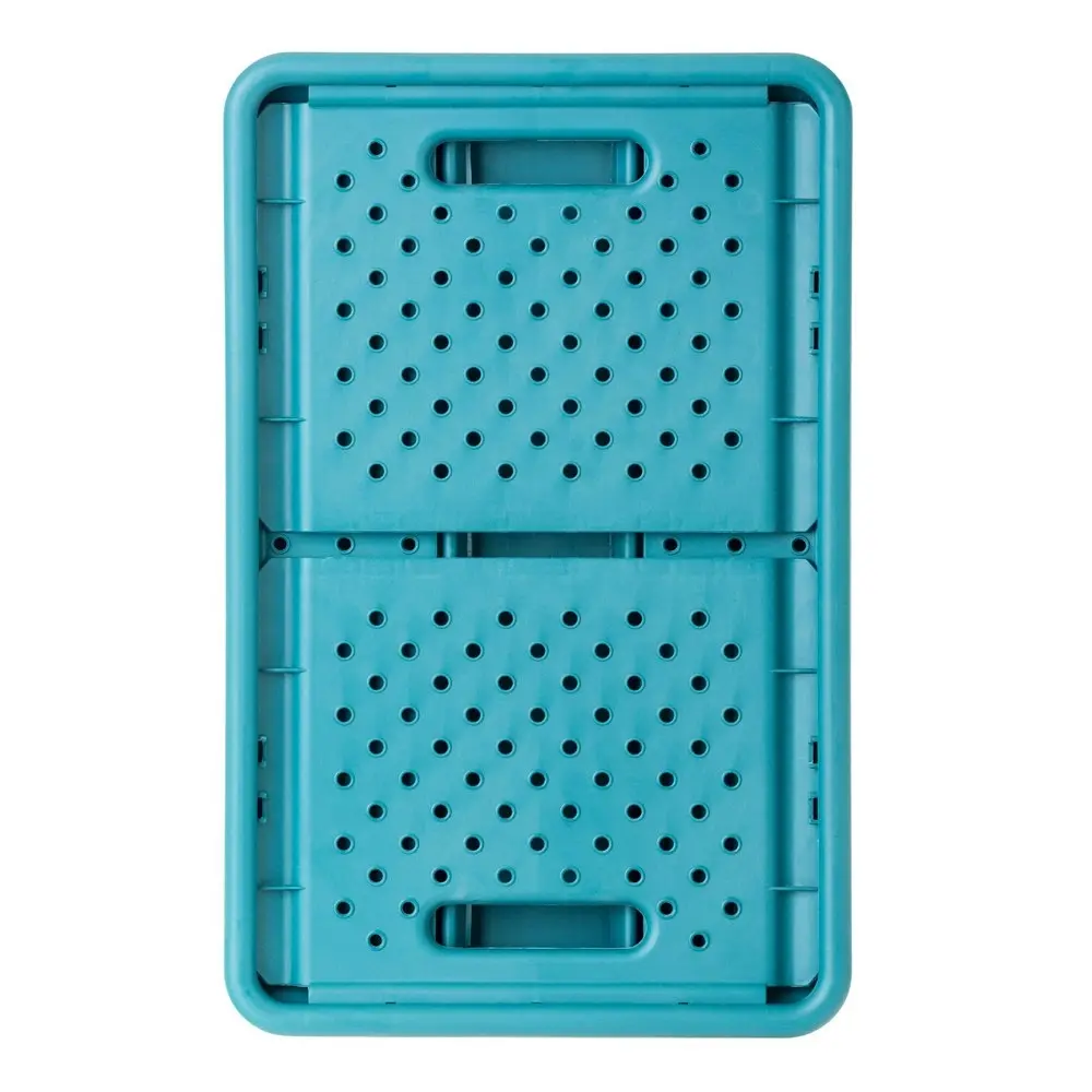 2x Vigar Compact 11.3L Plastic Foldable Crate Office Basket Storage Stone Blue