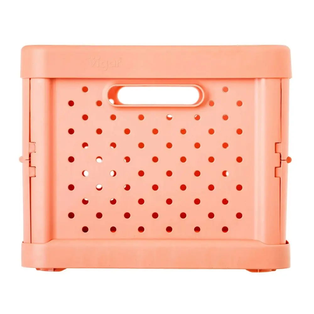 2x Vigar Compact 11.3L Plastic Foldable Crate Home Basket Storage Sunrise Orange