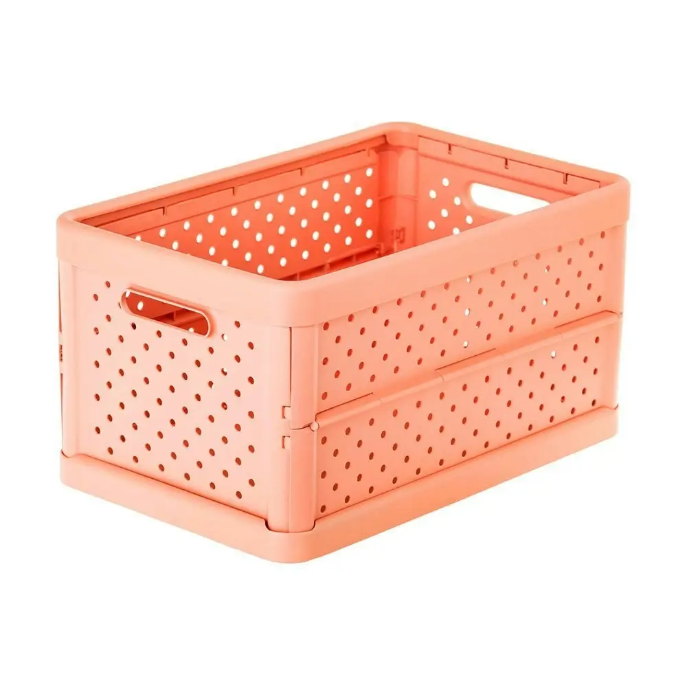 2x Vigar Compact 11.3L Plastic Foldable Crate Home Basket Storage Sunrise Orange