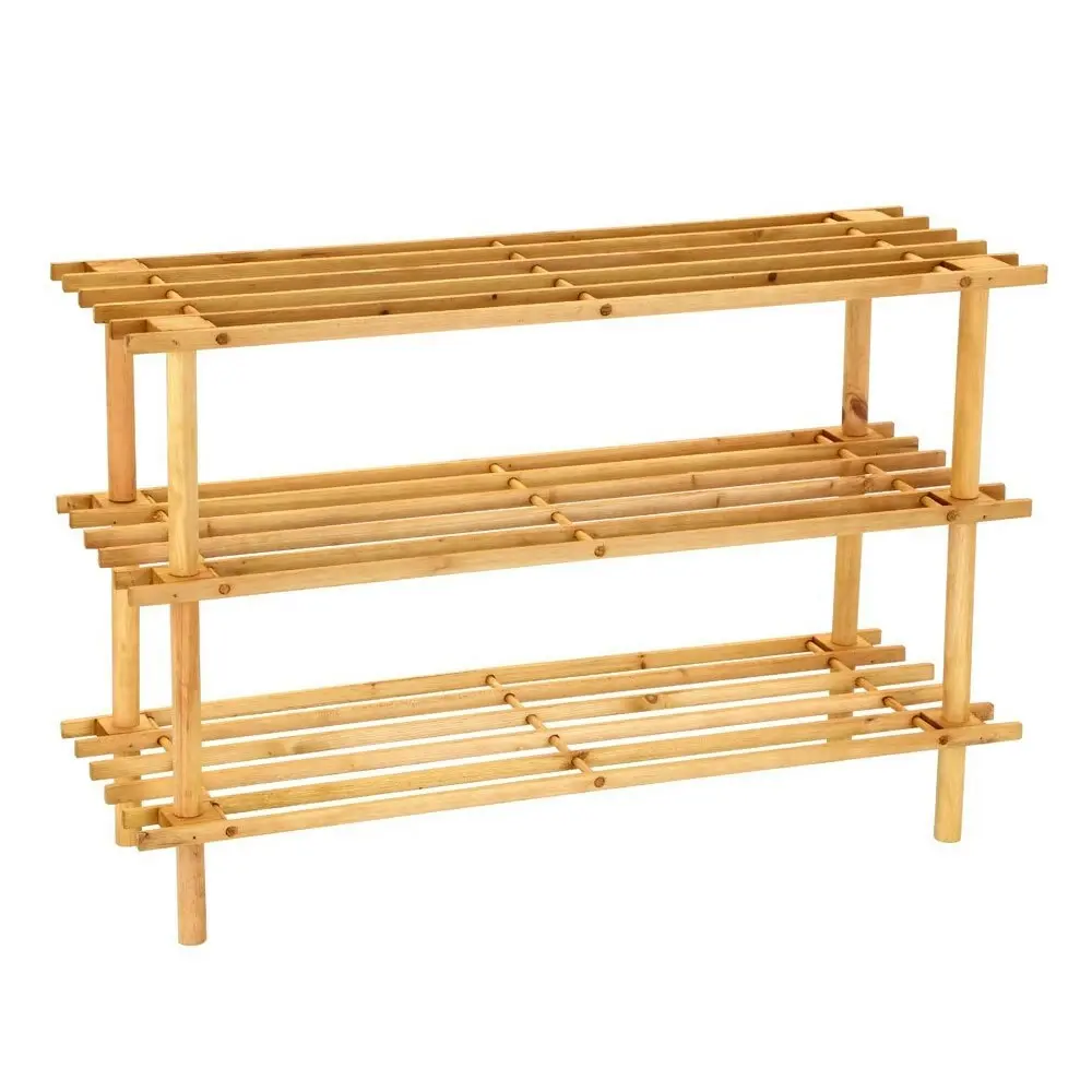 2PK Boxsweden 3 Tier 74cm Wooden Shoe Rack Wood Storage Home Organiser Stand BR