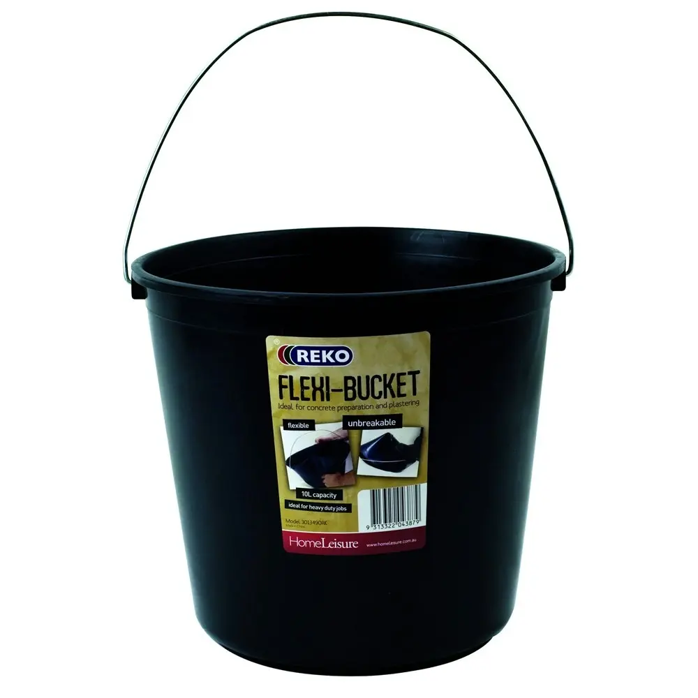 6x Homeleisure Reko Plastic Flexi Bucket Container w/ Handle Round 10L Black