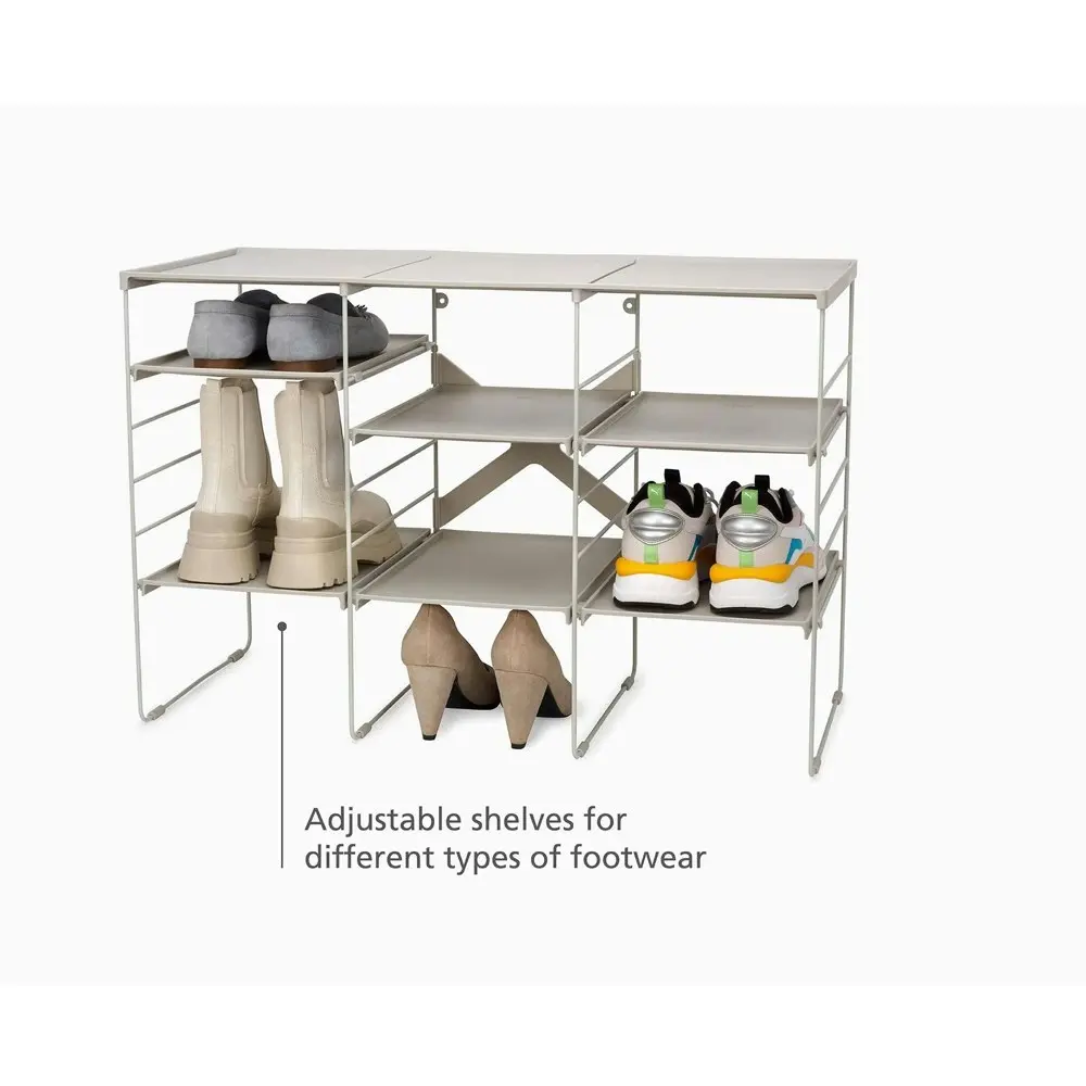 Joseph Joseph Level Plus Adjustable Triple Shoe Rack 51cm Organiser Storage Ecru