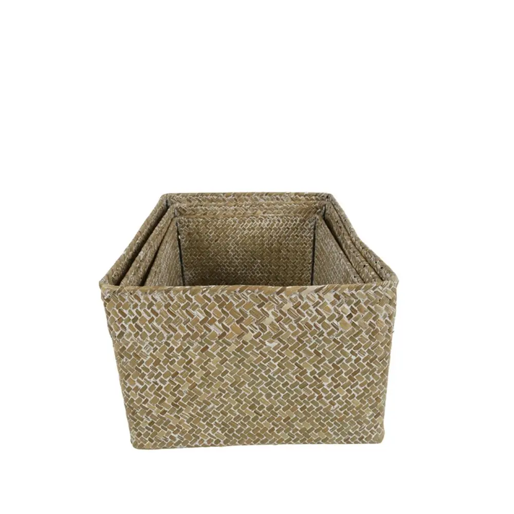 3pc Maine & Crawford Leia Storage Basket Organiser Set Rectangle Large Whitewash