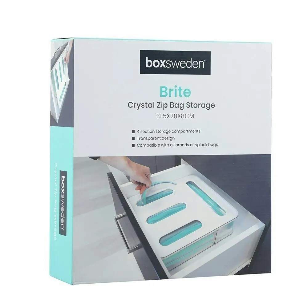 2x Boxsweden 31.5cm Brite Crystal 4-Section Zip Bag Storer Kitchen Organiser CLR