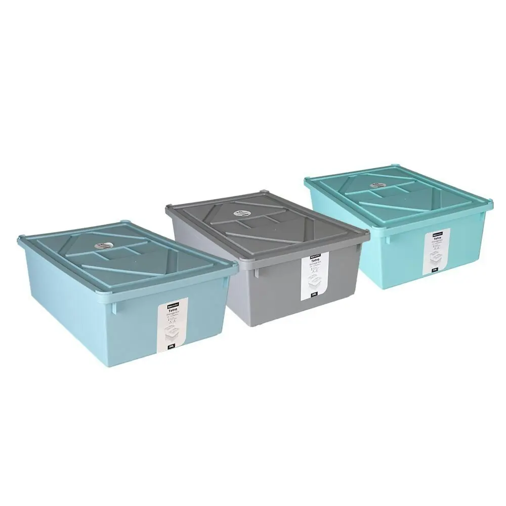 2x Boxsweden 24L/52cm Tetra Storage Box w/ Lid Stackable Home Organiser Assorted