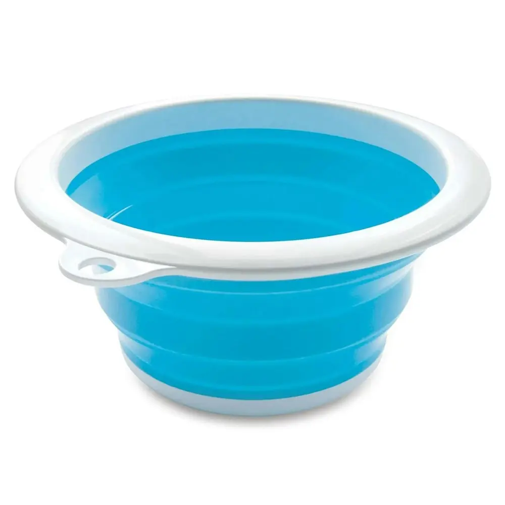 3x Roger Armstrong Round Folding Silicone & Plastic Collapsible Bucket 6L Blue