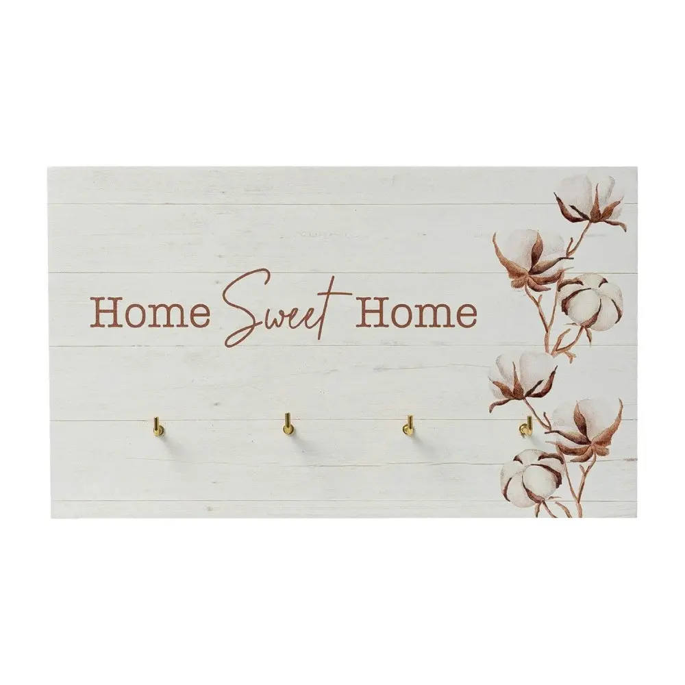 2x Splosh Home Sweet Home Wooden Key Hanger/Organiser w/ Wall Hanging Hook White