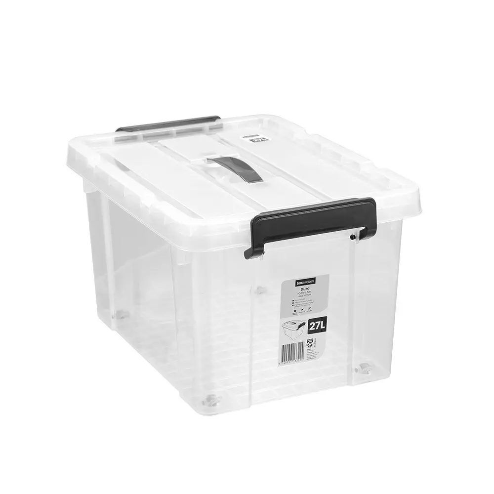 2x Boxsweden Dura 27L/44cm Carry Box Storage Container w/ Lid Rectangle Clear