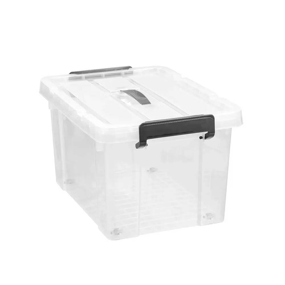 2x Boxsweden Dura 27L/44cm Carry Box Storage Container w/ Lid Rectangle Clear