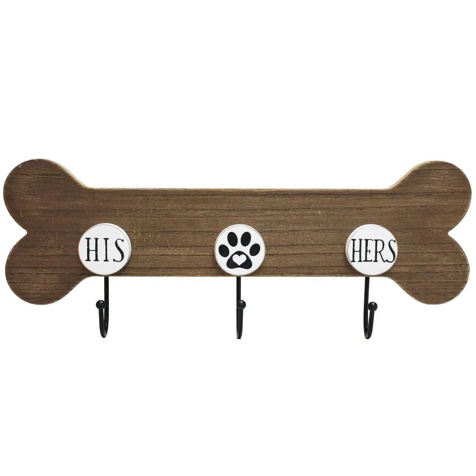 2x LVD 41cm MDF Pet His Her Hook Wall Mounted Home Organiser Leash Hanger