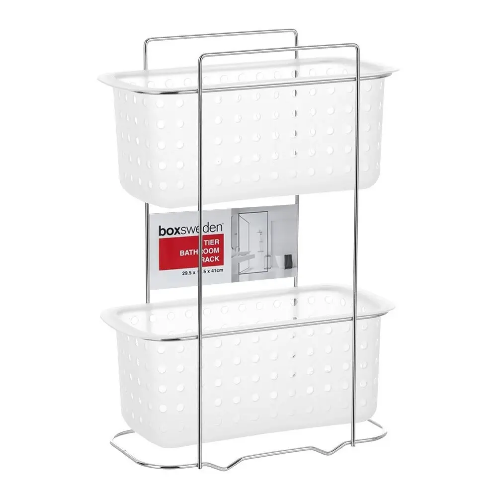 2x Boxsweden 2 Tier Bathroom Rack Standing Storage Organiser Stand Frosted Clear