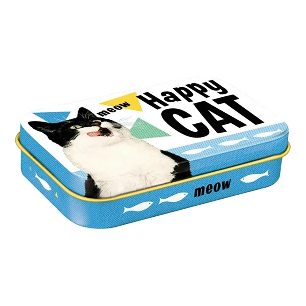 2PK Nostalgic Art Pet/Dog/Cat Treats Storage Metal Tin Box Happy Cat 9.5x6x2cm