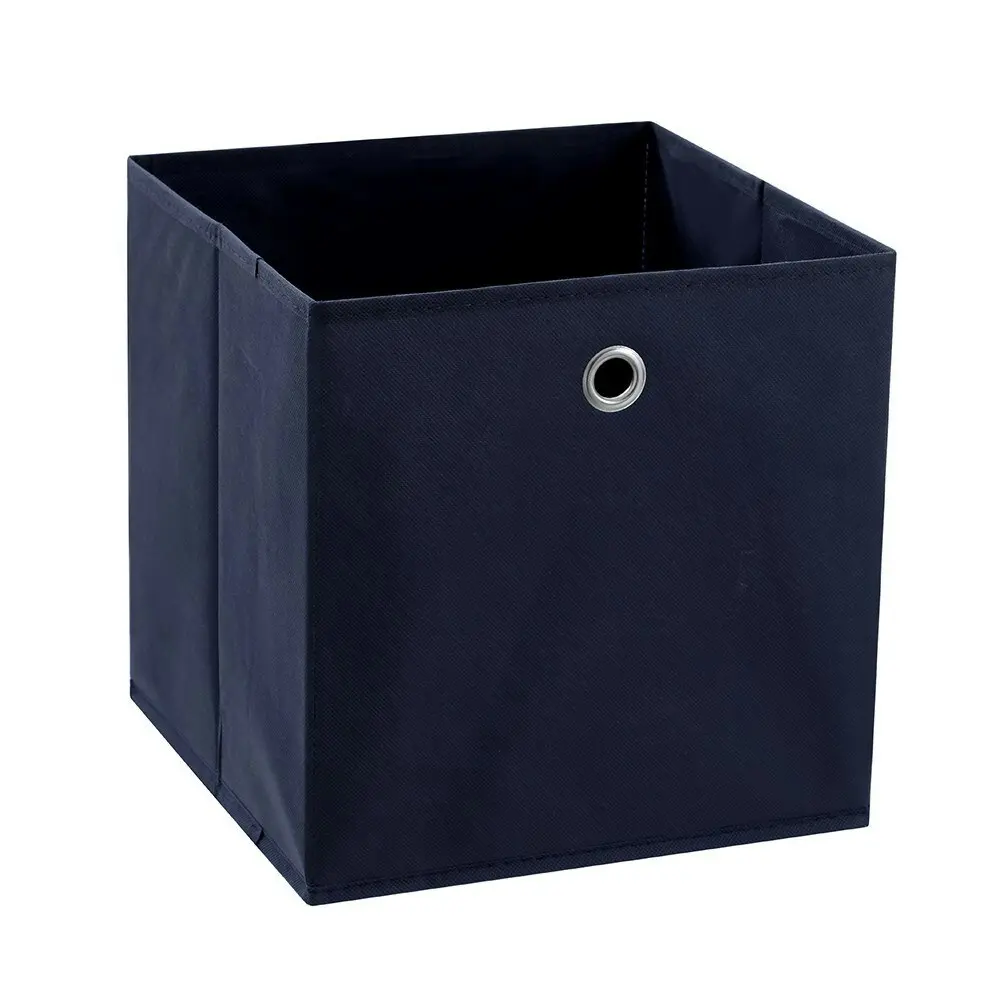 6x Boxsweden Collapsible Mode Foldaway Cube 29x29x29cm Beige/Navy Assorted