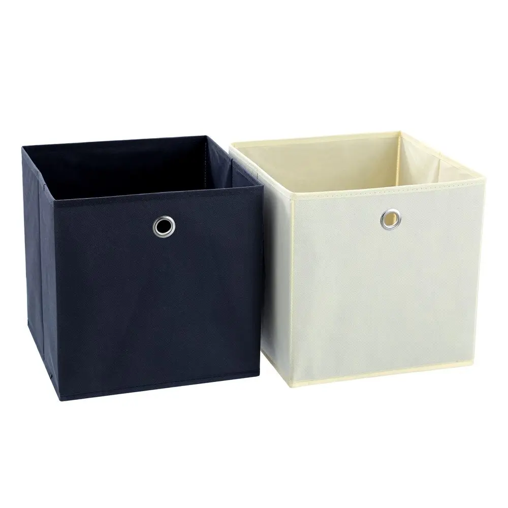 6x Boxsweden Collapsible Mode Foldaway Cube 29x29x29cm Beige/Navy Assorted