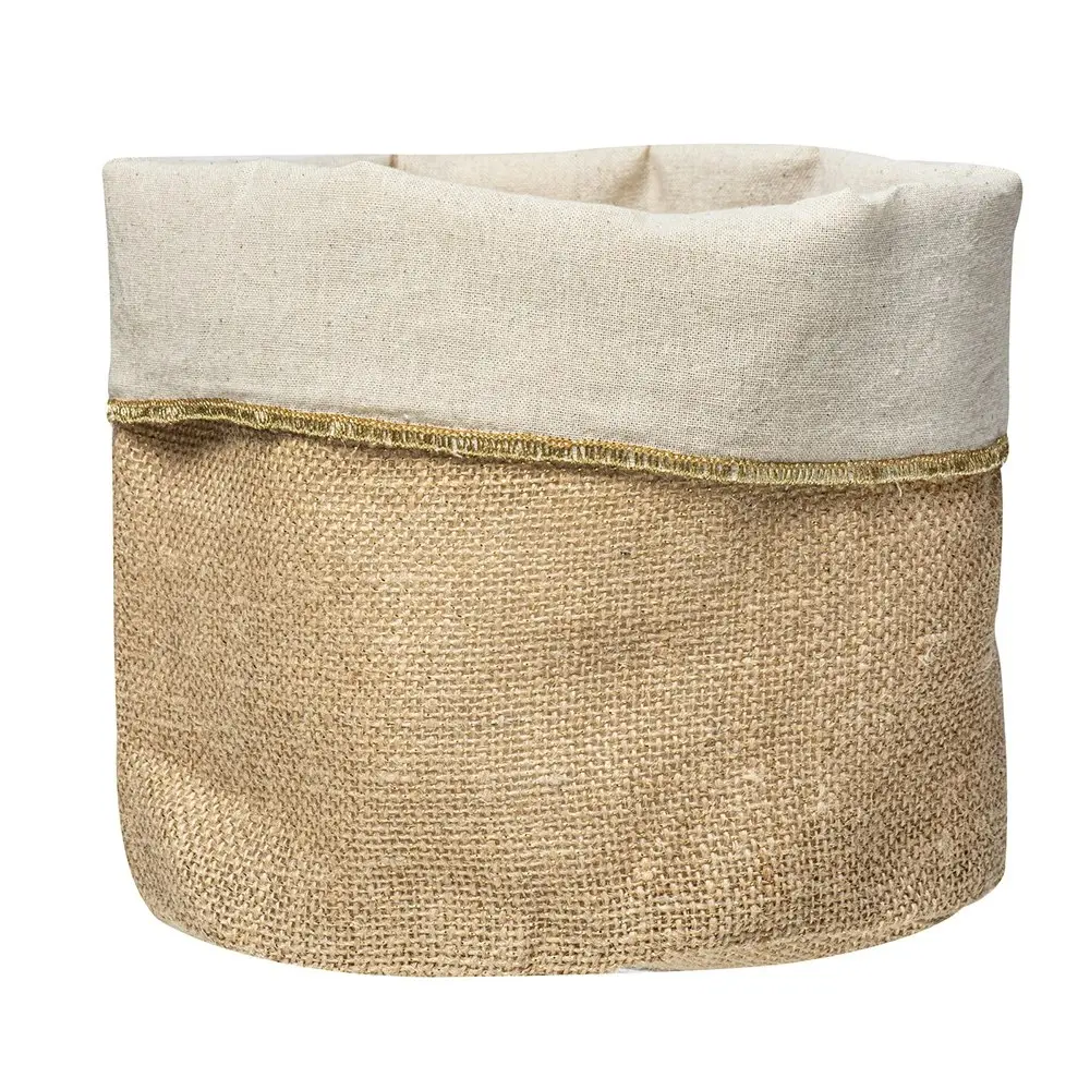 2x Ladelle Starry Gold Lurex Weave Jute Storage Basket Organiser 20.5x18x18cm