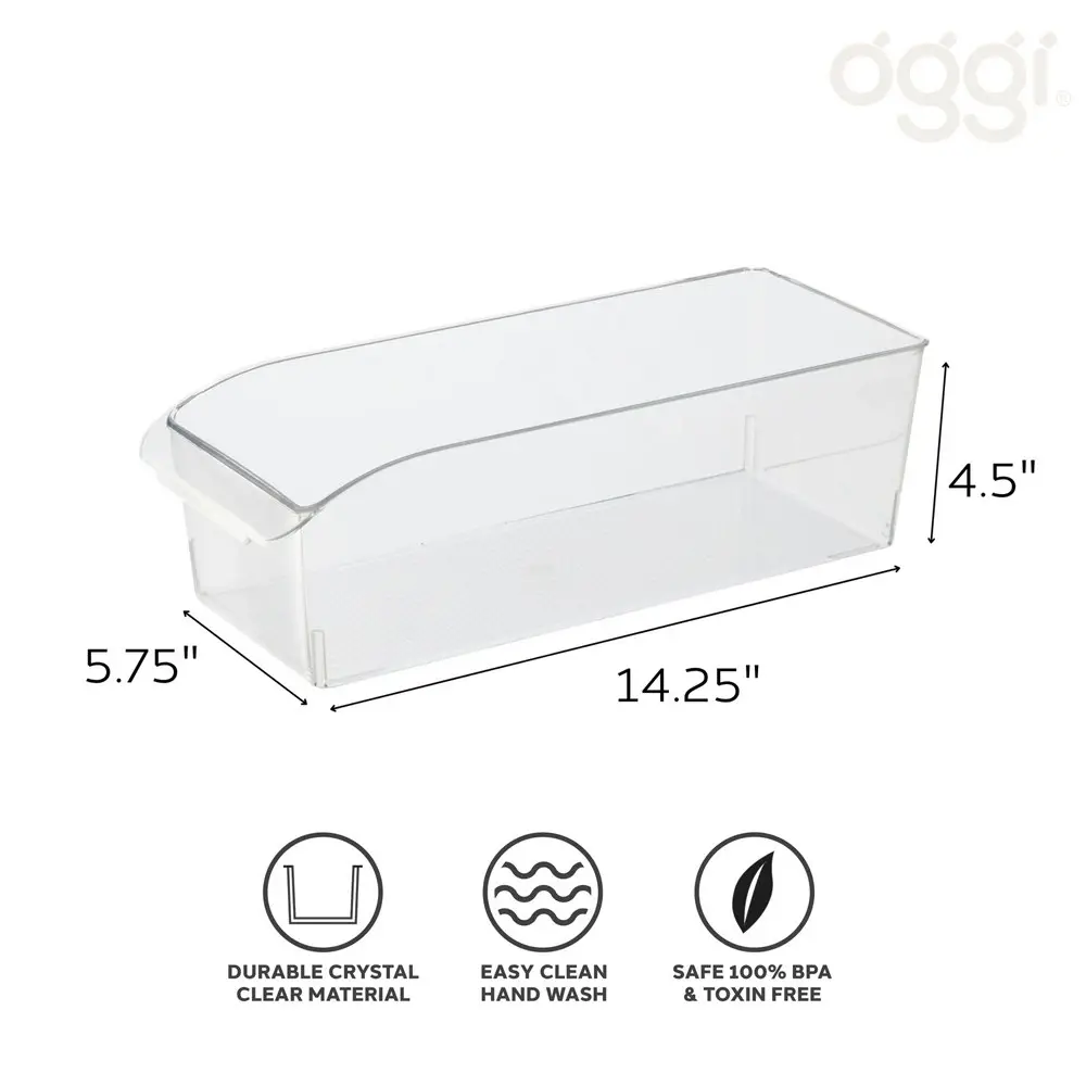 Oggi 36x14cm Storage Bin Food Pantry/Fridge Organiser w/Finger Grip Handle Clear