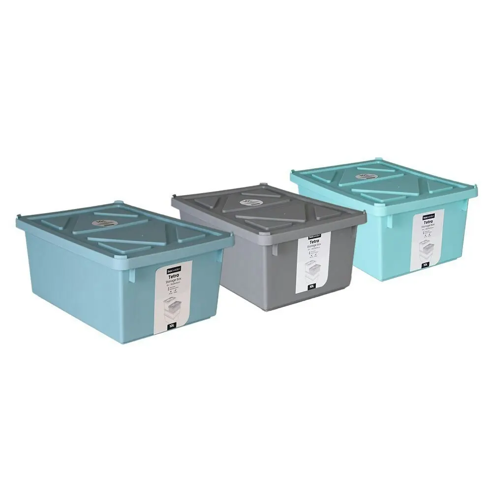 2x Boxsweden 10L/36cm Tetra Storage Box w/ Lid Stackable Home Organiser Assorted