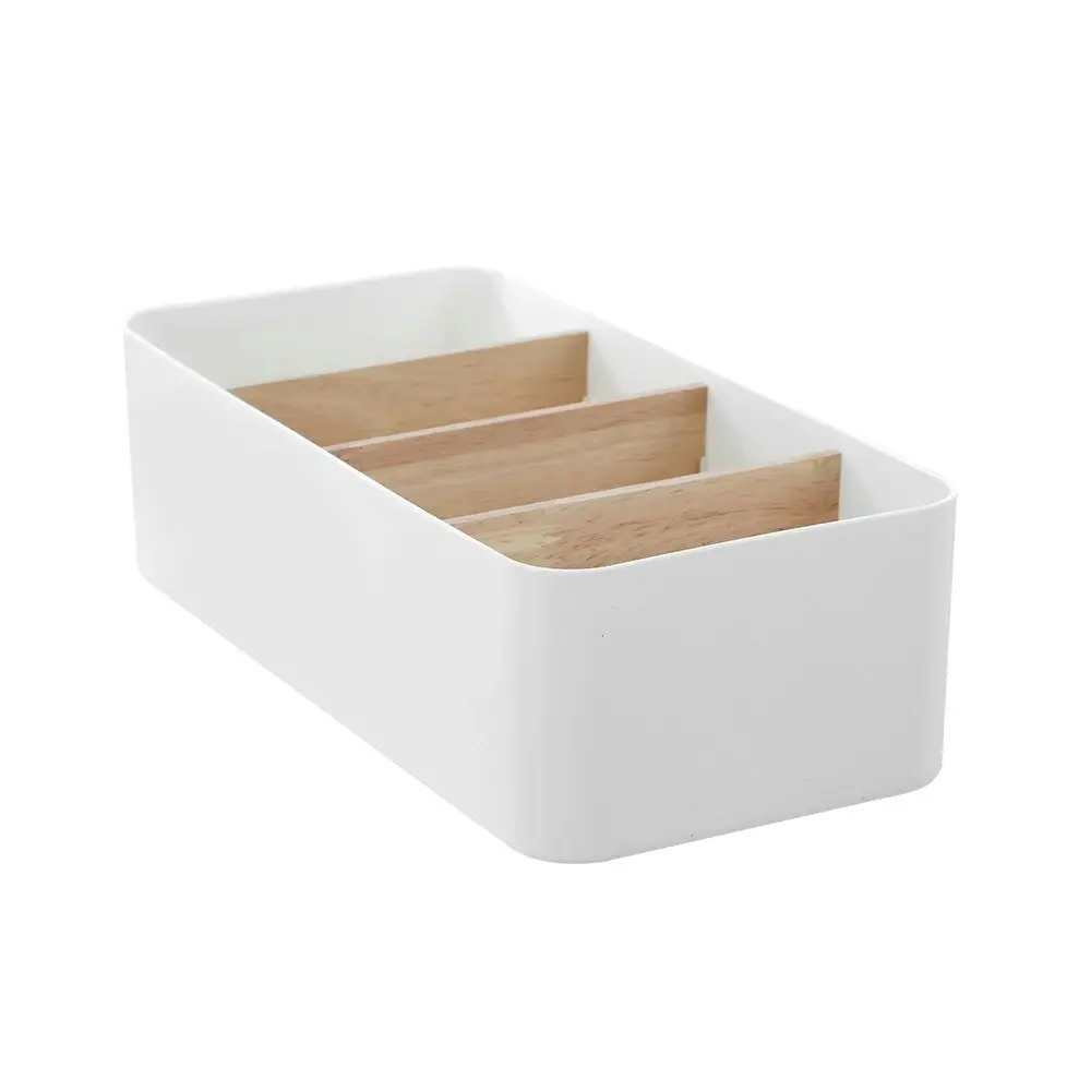 2PK Boxsweden 26.5cm Bano Organiser 4 Section Bamboo Bathroom/Home Storage Box